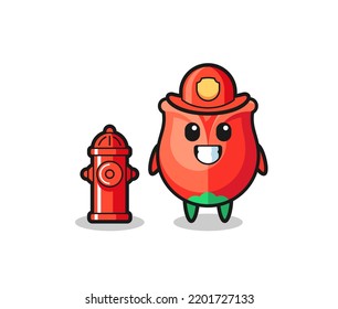 Mascot character of rose as a firefighter , cute design