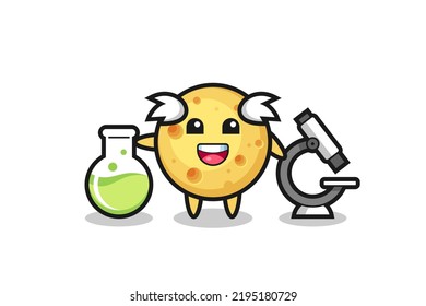 Mascot character of round cheese as a scientist , cute style design for t shirt, sticker, logo element