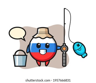 Mascot character of russia flag badge as a fisherman, cute style design for t shirt, sticker, logo element