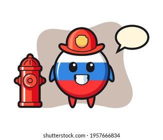 Mascot character of russia flag badge as a firefighter, cute style design for t shirt, sticker, logo element