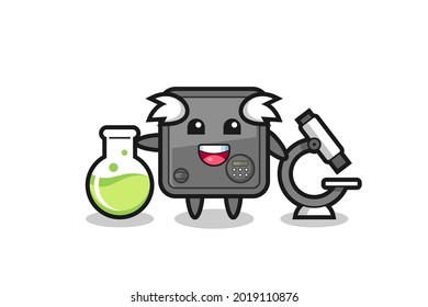 Mascot character of safe box as a scientist , cute style design for t shirt, sticker, logo element