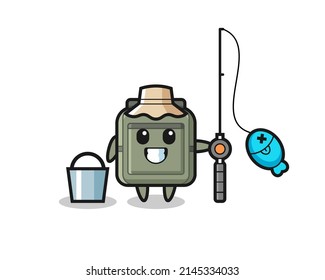 Mascot character of school bag as a fisherman , cute design