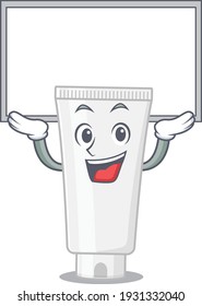 Mascot character of shower gel rise up a white board. Vector illustration