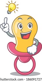 Mascot character of smart baby pacifier has an idea gesture