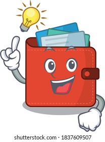 Mascot character of smart card wallet has an idea gesture