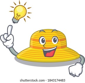 Mascot character of smart summer hat has an idea gesture