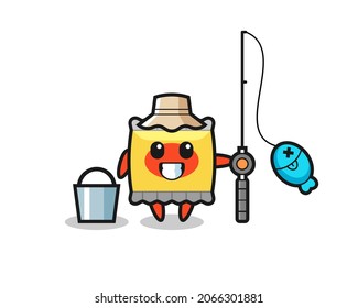 Mascot character of snack as a fisherman , cute style design for t shirt, sticker, logo element