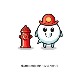 Mascot character of speech bubble as a firefighter , cute design