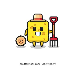 Mascot character of sponge as a farmer , cute style design for t shirt, sticker, logo element