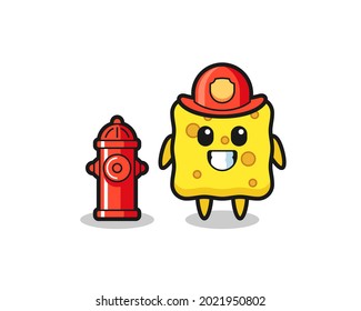Mascot character of sponge as a firefighter , cute style design for t shirt, sticker, logo element