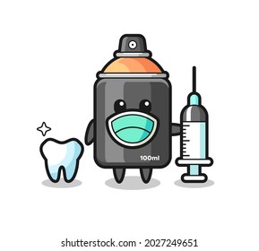 Mascot character of spray paint as a dentist , cute style design for t shirt, sticker, logo element