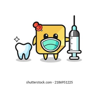 Mascot character of sticky note as a dentist , cute style design for t shirt, sticker, logo element