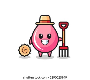 Mascot character of strawberry juice drop as a farmer , cute style design for t shirt, sticker, logo element
