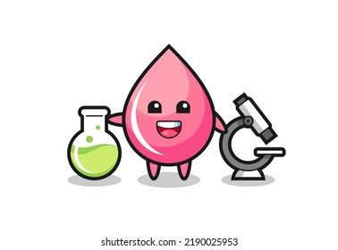 Mascot character of strawberry juice drop as a scientist , cute style design for t shirt, sticker, logo element