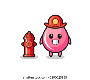 Mascot character of strawberry juice drop as a firefighter , cute style design for t shirt, sticker, logo element