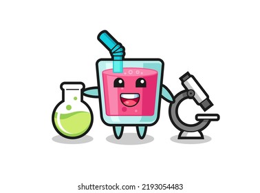 Mascot character of strawberry juice as a scientist , cute style design for t shirt, sticker, logo element