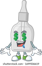 mascot character style of rich bottle with pipette with money eyes