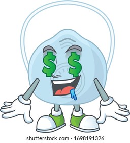 mascot character style of rich breathing mask with money eyes