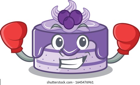 mascot character style of Sporty Boxing blueberry cake