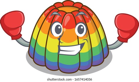 mascot character style of Sporty Boxing rainbow jelly