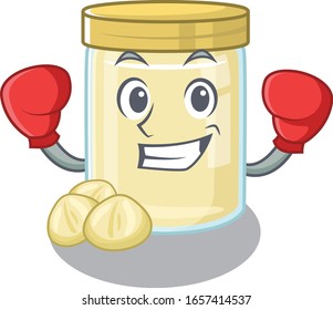 mascot character style of Sporty Boxing macadamia nut butter