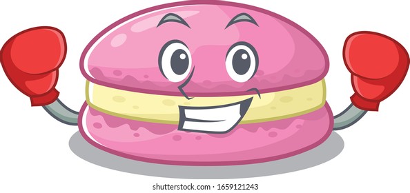 mascot character style of Sporty Boxing strawberry macarons
