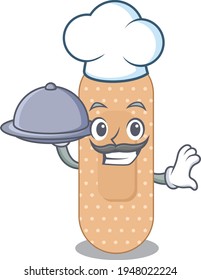 mascot character style of standard bandage chef serving dinner on tray. Vector illustration