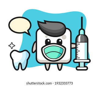 Carácter mascota del cubo de azúcar como dentista