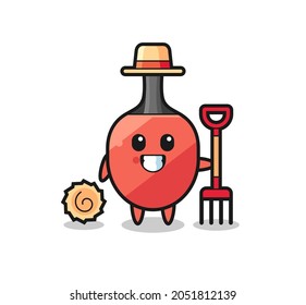 Mascot character of table tennis racket as a farmer , cute style design for t shirt, sticker, logo element