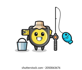 Mascot character of tape measure as a fisherman , cute design