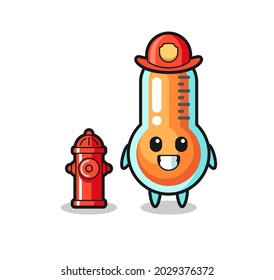 Mascot character of thermometer as a firefighter