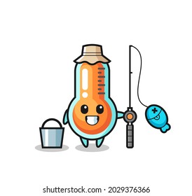Mascot character of thermometer as a fisherman