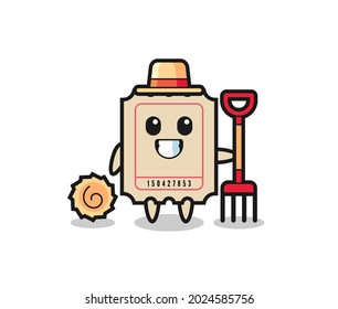 Mascot character of ticket as a farmer , cute style design for t shirt, sticker, logo element