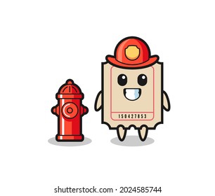Mascot character of ticket as a firefighter , cute style design for t shirt, sticker, logo element