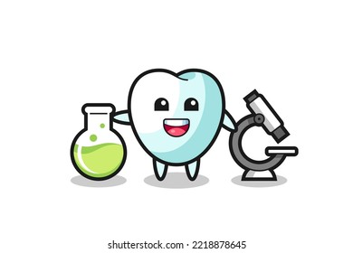 Carácter mascota del diente como científico, diseño lindo