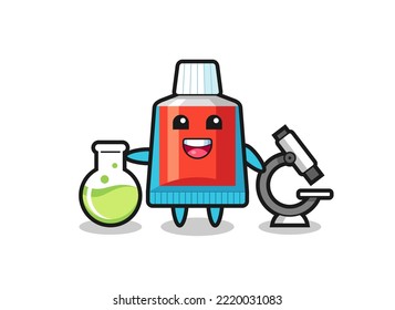 Mascot character of toothpaste as a scientist , cute design