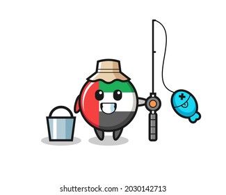 Mascot character of uae flag badge as a fisherman , cute style design for t shirt, sticker, logo element