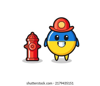 Mascot character of ukraine flag badge as a firefighter , cute style design for t shirt, sticker, logo element