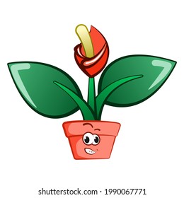 mascot character vector of blooming anthurium flower