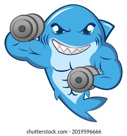 mascot character vector of bodybuilder shark training with barbell
