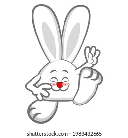 mascot character vector of cute little white bunny jumping happily