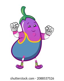 mascot character vector illustration of a brave wrestler eggplant