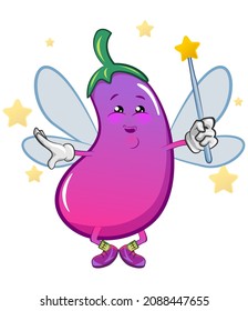 mascot character vector illustration of cute eggplant fairy with stars