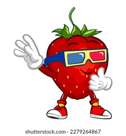 mascot character vector illustration of a strawberry wearing three dimensional glasses