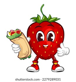 ilustración vectorial de carácter de mascota de una fresa que lleva un burrito