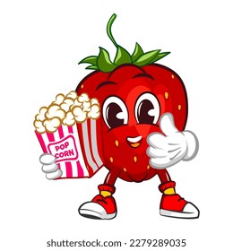 mascot character vector illustration of a strawberry with popcorn