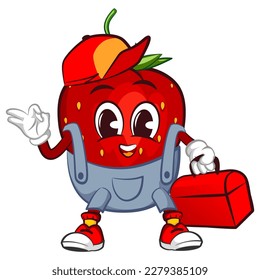 mascot character vector illustration of strawberry handyman