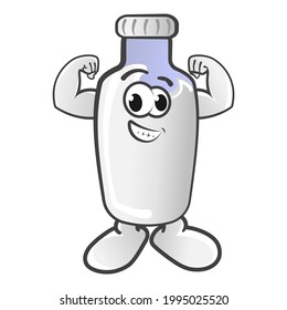 vector de carácter mascota de una botella de leche que muestra los movimientos del culturista
