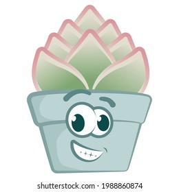 mascot character vector of potted succulent cactus plant