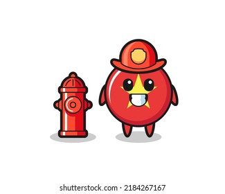 Mascot character of vietnam flag badge as a firefighter , cute style design for t shirt, sticker, logo element